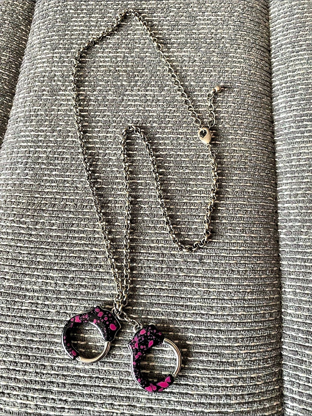 Pink & Black HandCuffs Pendant Necklace